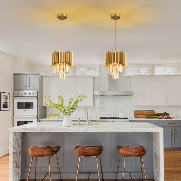 Gold Pendant Light Fixtures Dining Room Chandelier 1Light Gold Crystal Chandelie - Picture 3 of 9